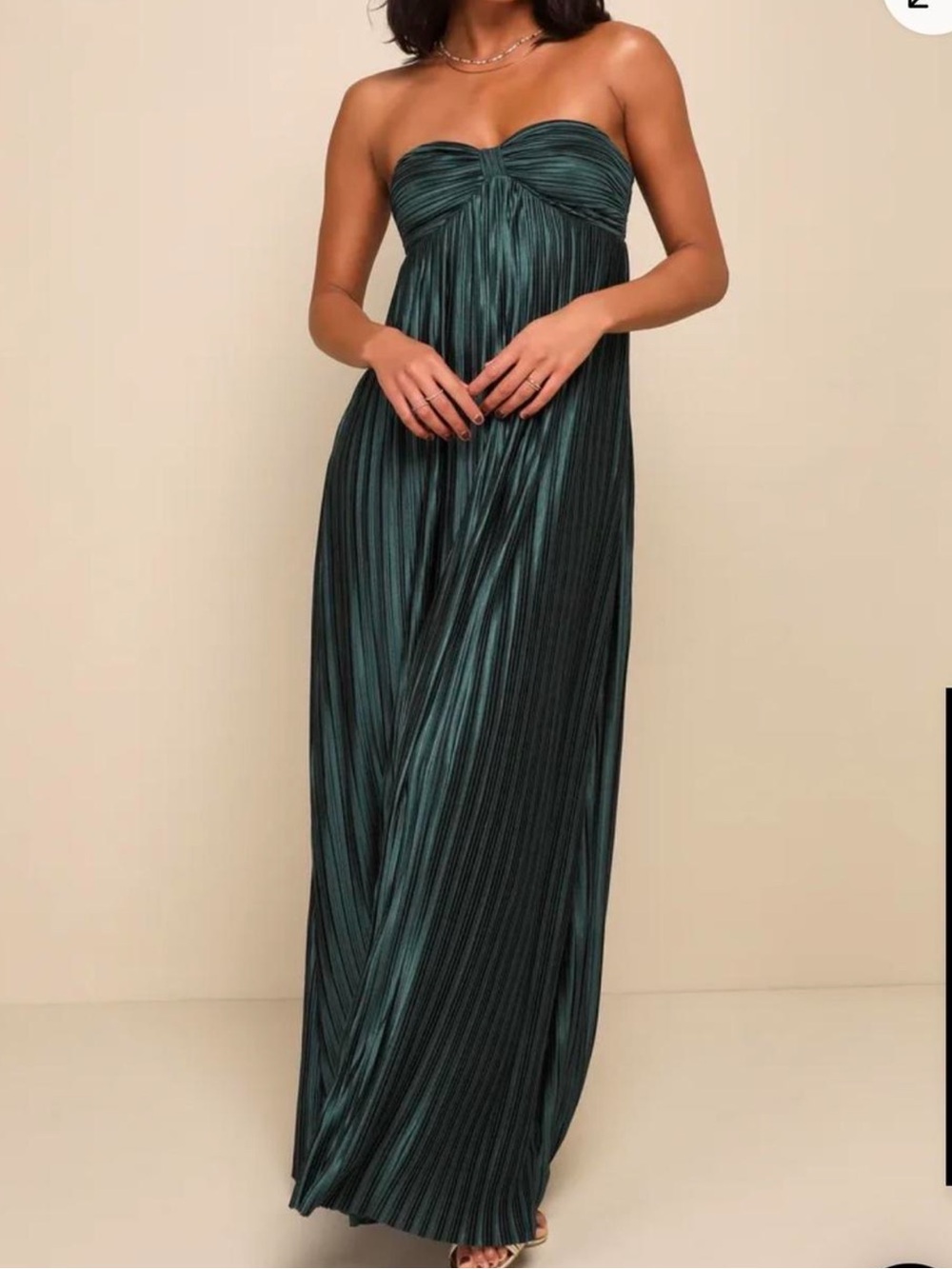 Lulu's Strapless Pleated Maxi Dress in Teal Green